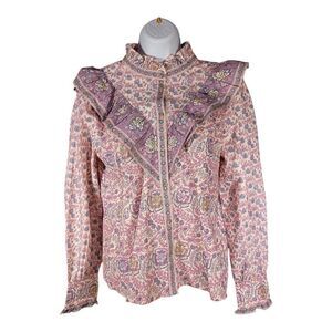 Sezane Sea New York Blouse Chemise Gala Emilia Cotton Linen Long Sleeve 38/US 6